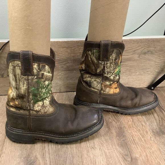 Rocky Little Kids Youth Sz 1 M Brown Camo Leather Roper Cowboy Western Boots - Picture 2 of 8